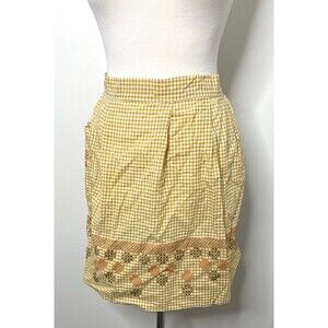 Vintage Mustard Yellow Cotton Apron with Long Straps Embroidered Stitch Detail